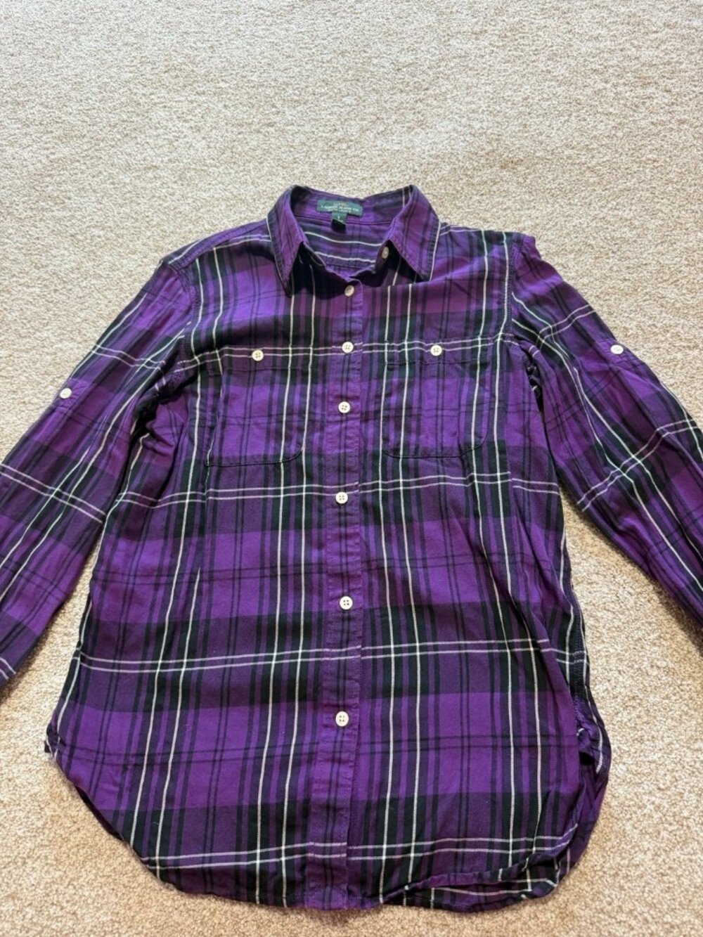 LRL Ralph Lauren Jeans Plaid Button Down Purple Long Sleeve Shirt Size Small